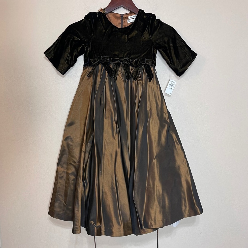 Helena Neiman Marcus Girls Bronze Taffeta Velvet Formal Dress Size 6X NWT Repair
